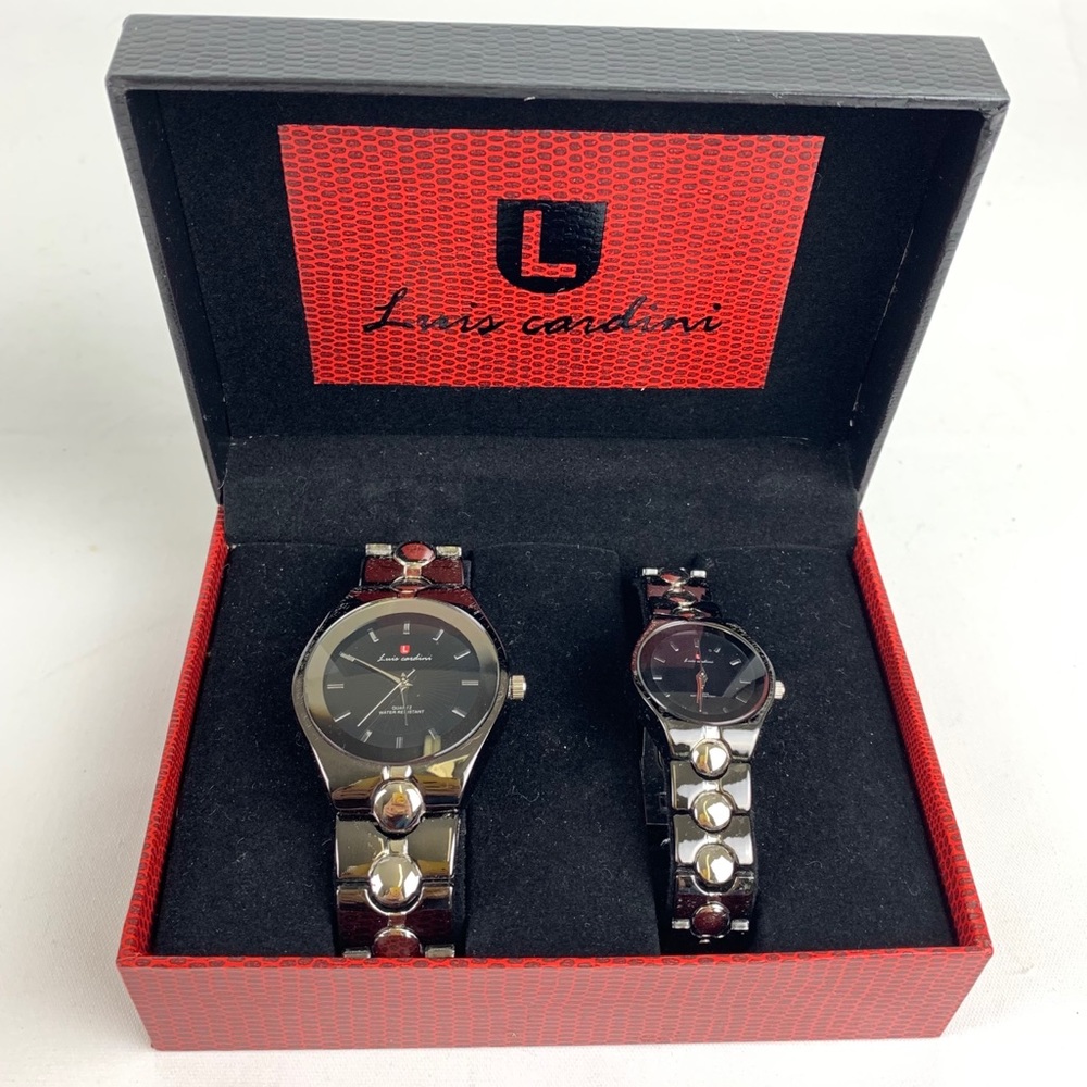 Luis Cardini His & Her Metal Link Set of Watches